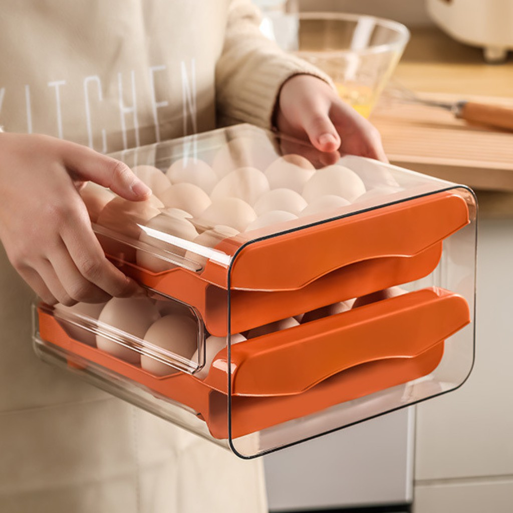 Khay đựng trứng, bảo quản trứng tủ lạnh 2 tầng ngăn kéo 32 ô mica trong suốt cao cấp ChaoYu tiện ích