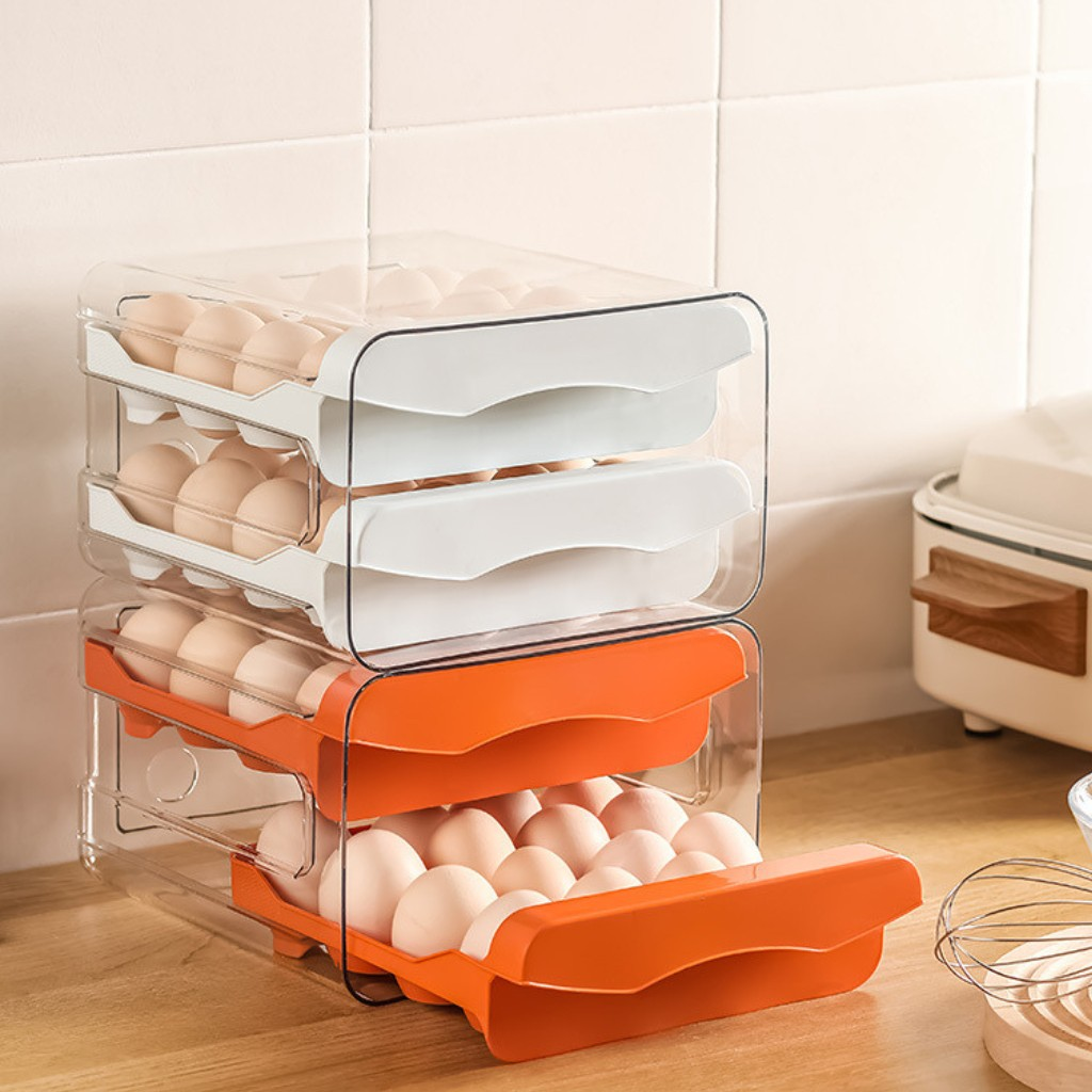 Khay đựng trứng, bảo quản trứng tủ lạnh 2 tầng ngăn kéo 32 ô mica trong suốt cao cấp ChaoYu tiện ích